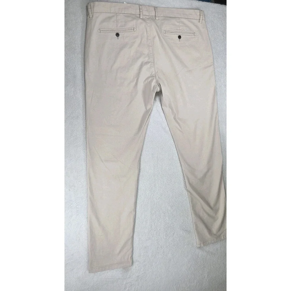 John Henric Soho Chino Pants Mens W40 L32 Beige Stretch Slim Fit Dress Casual...